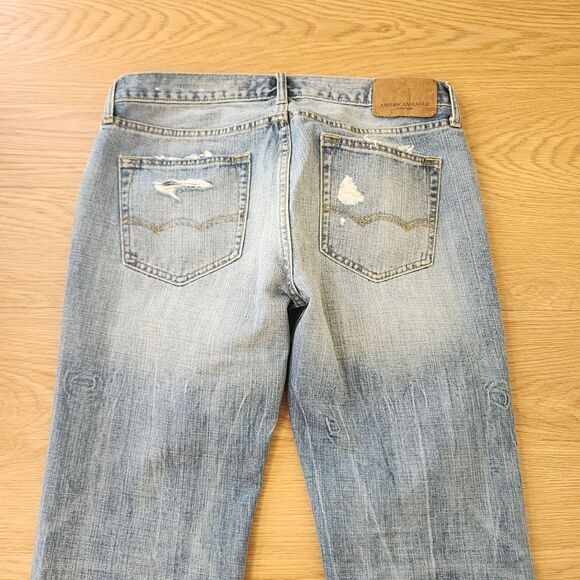 American Eagle Jeans Mens 32x34 Blue Straight Denim Pants Distressed Patchwork - Picture 13 of 14